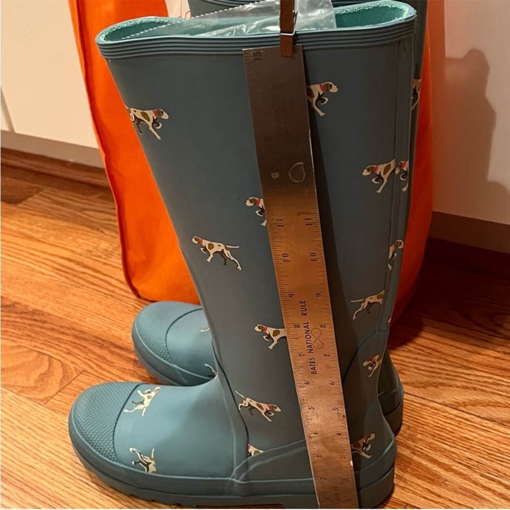 J Crew Hunting Pointer Dog Theme Rain Boots Size 10 Pull On Rubber Welleys - Picture 11 of 13